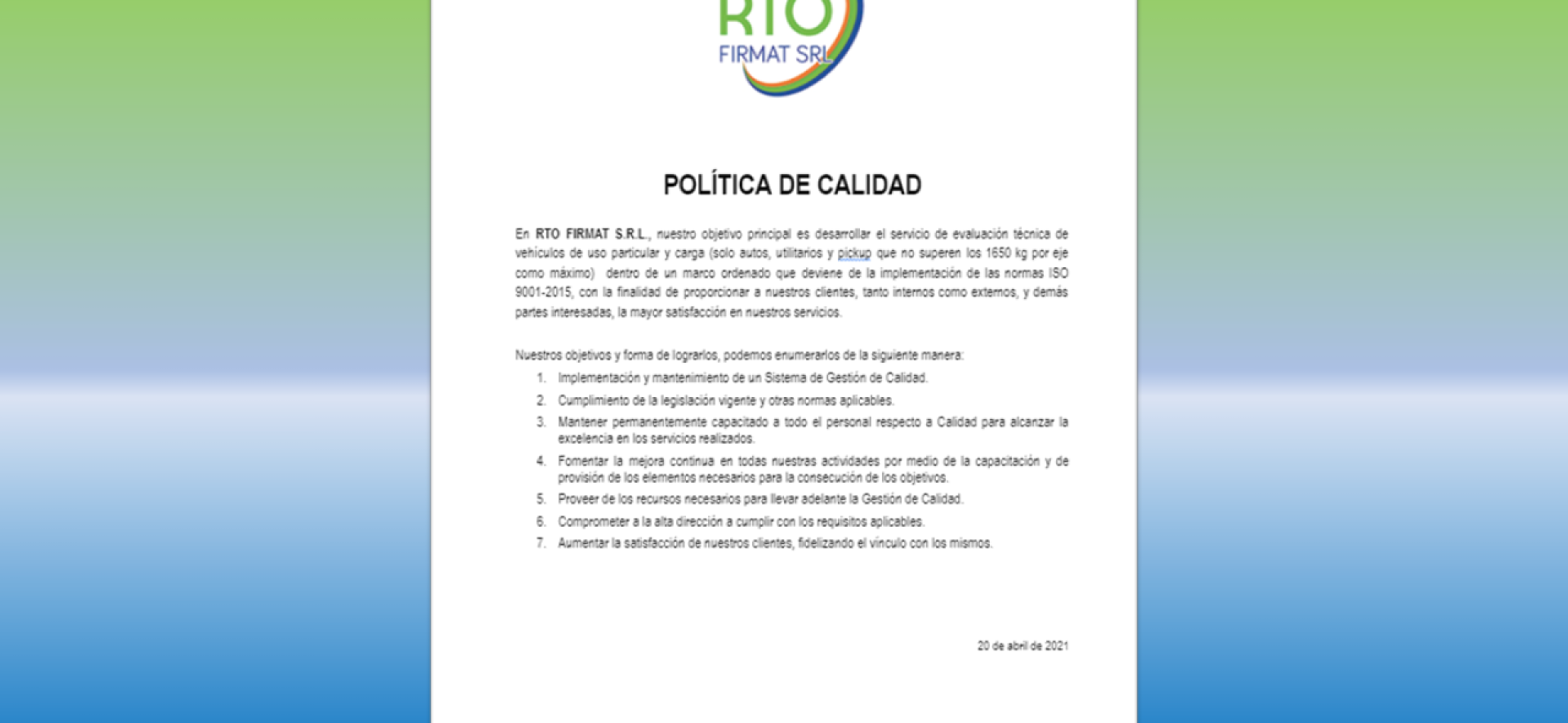 POLITICA DE CALIDAD